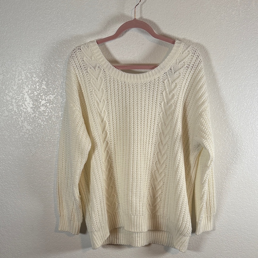 Torrid Ivory Cable Knit Hearts Sweater Ribbon Tie Keyhole Back Size 1X